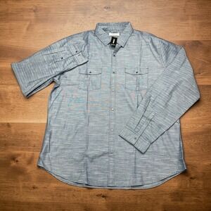 NEW Express Mens XXL Blue Textured Cotton Long Sleeve Snap Front Utility Shirt